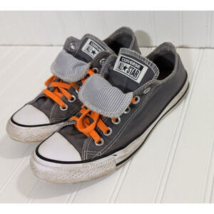 Converse Chuck Taylor Double Tongue Shoes Womens Sz 7 Gray White Canvas Orange